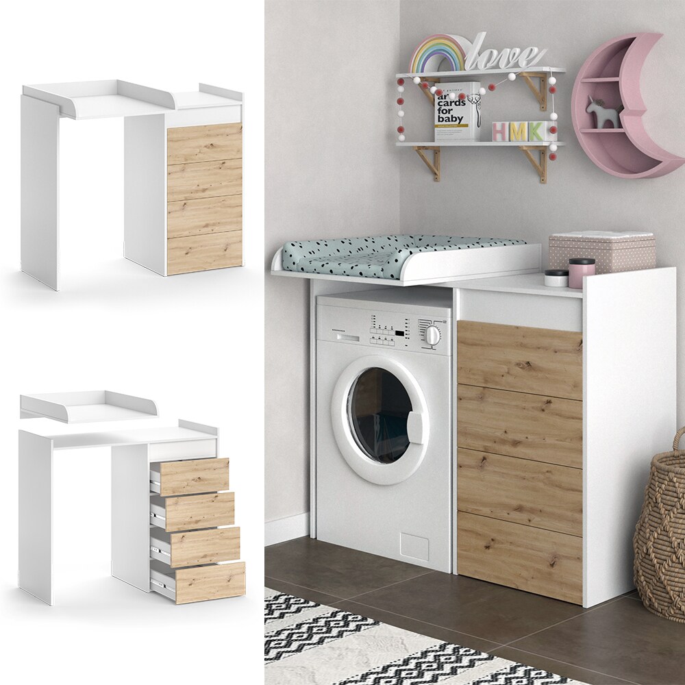 Vicco Waschschrank Alf 116 x 98 cm, Weiß Artisan Eiche, Wickelkommode, Badezimmer