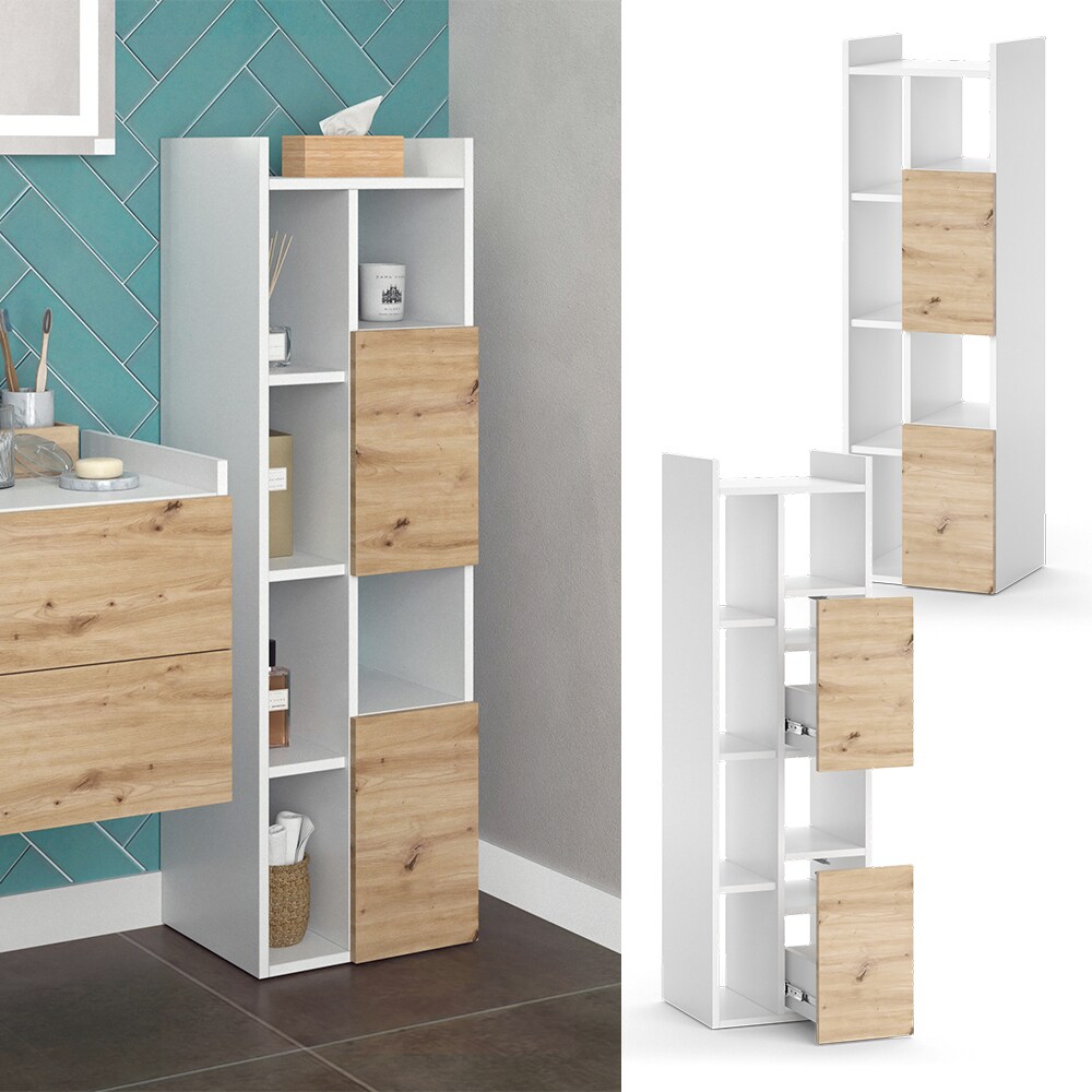 Vicco Hochschrank Alf 36 x 117 cm, Weiß Artisan Eiche, Badezimmer, Badschrank | 04066731326402