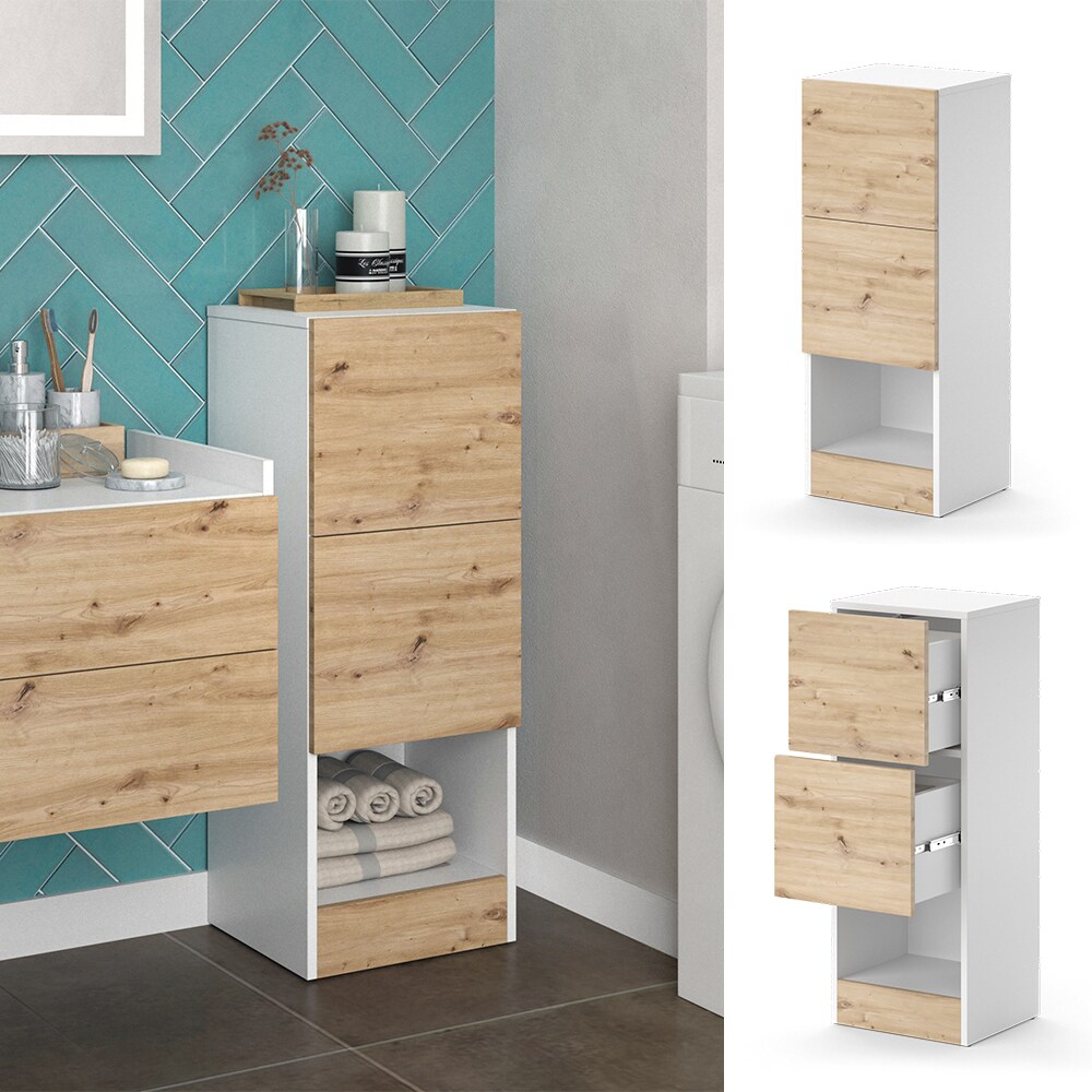 Vicco Midischrank Alf 35 x 92 cm, Wei&szlig; Artisan Eiche, Badezimmer, 2 Schubladen - Bild 1