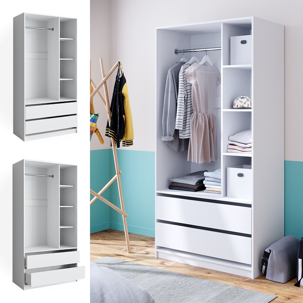 Vicco Kleiderschrank Elmo 100 x 200 cm, Weiß, offen, Garderobe, Schubfächer, Schlafzimmer | 04066731331505
