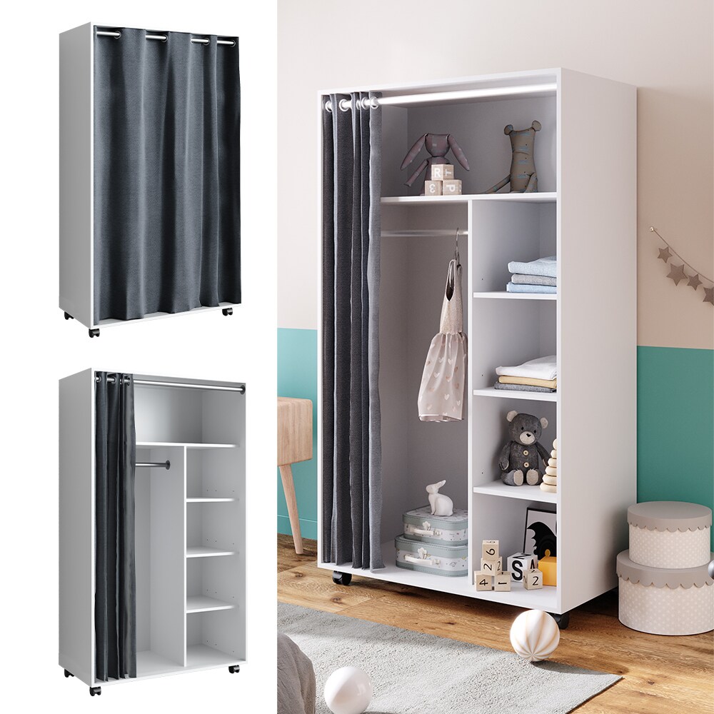 Vicco mobiler Kinderkleiderschrank Dielenschrank Garderobe Doros Wei&szlig; modern 100 x 168 cm offen rollbar - Bild 1