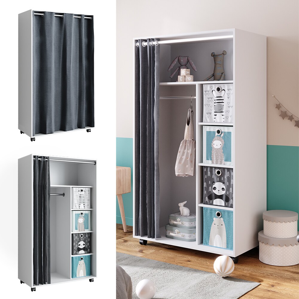 Vicco mobiler Kinderkleiderschrank Dielenschrank Garderobe Doros Wei&szlig; modern 100 x 168 cm Faltboxen offen rollbar - Bild 1
