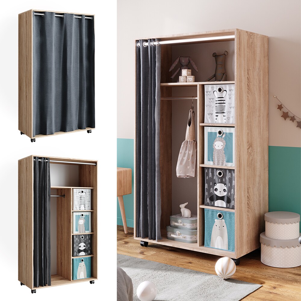 Vicco mobiler Kinderkleiderschrank Dielenschrank Garderobe Doros Sonoma modern 100 x 168 cm Faltboxen offen rollbar - Bild 1
