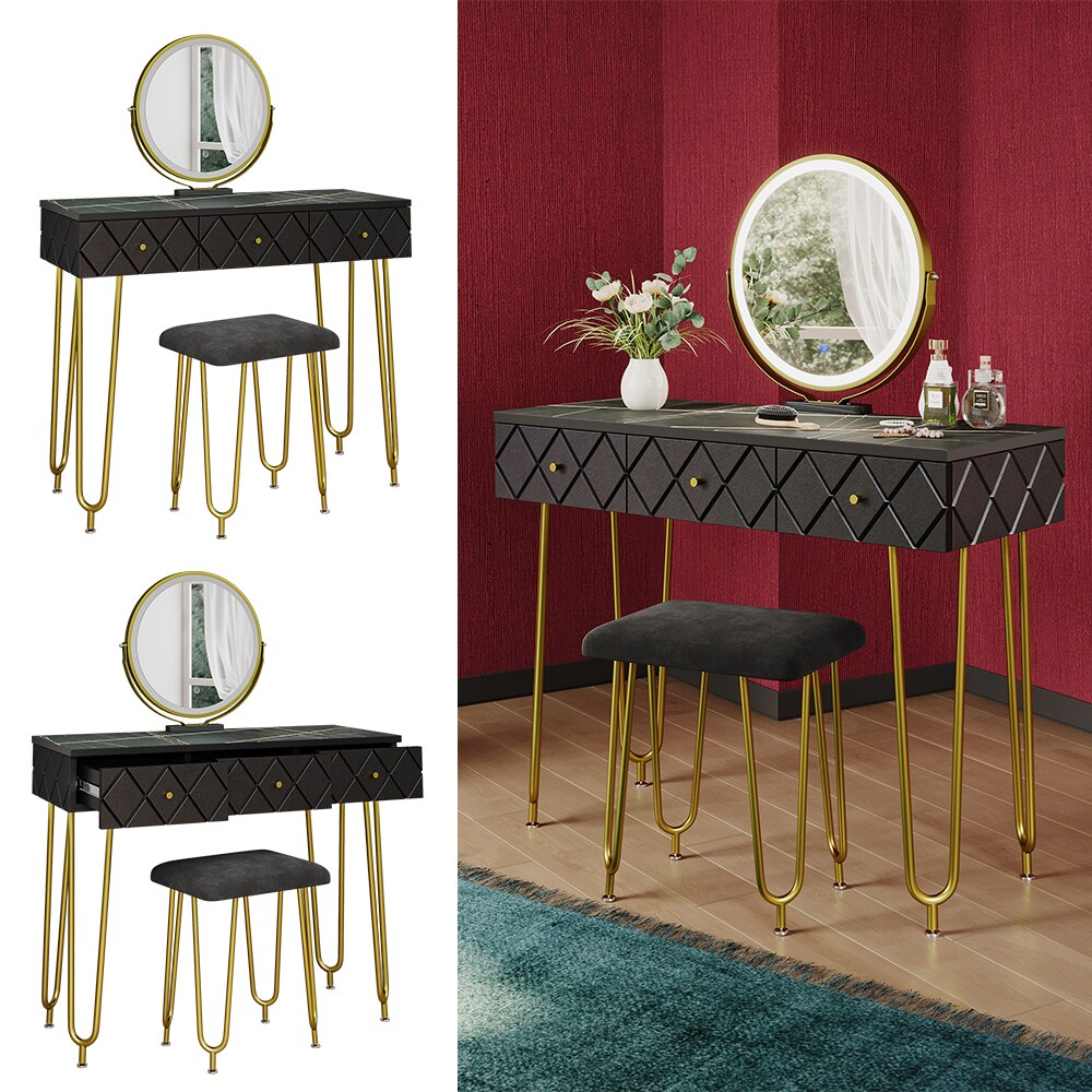 Vicco Schminktisch Mirabell, 100 x 40 cm, Marmor Schwarz, mit LED-Spiegel - Bild 1