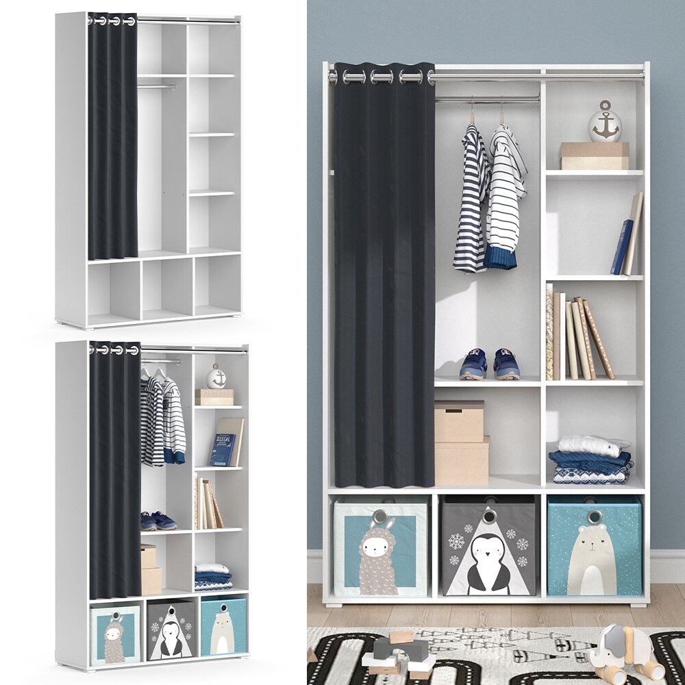 Vicco Kinderkleiderschrank Kinderzimmerschrank Kindergarderobe Luigi Wei&szlig; 106 x 178 cm modern Schrankregal Jugendzimmerschrank Organizer Vorhang Kleiderstange F&auml;cher Aufbewahrung Spielzeugablage - Bild 1