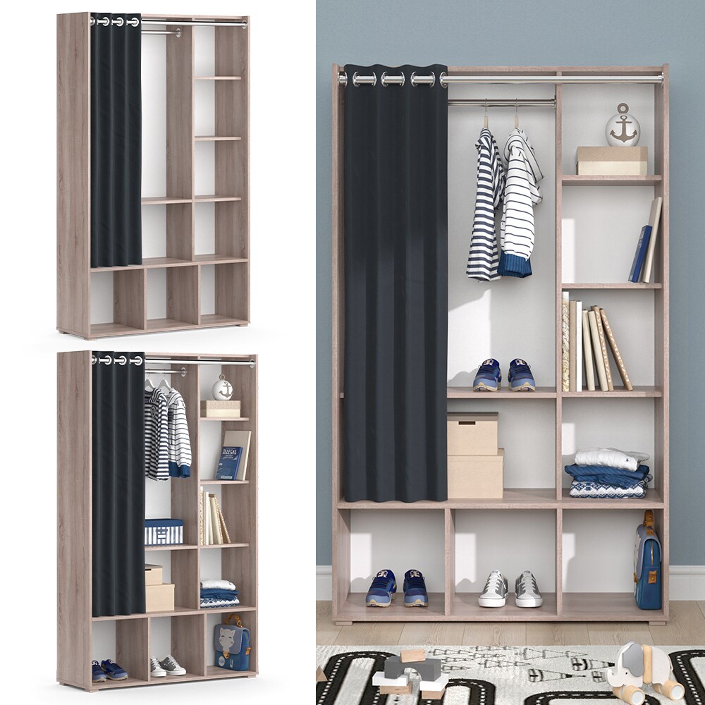 Vicco Kinderkleiderschrank Kinderzimmerschrank Kindergarderobe Luigi Sonoma 106 x 178 cm modern Schrankregal Jugendzimmerschrank Organizer Vorhang Kleiderstange F&auml;cher Aufbewahrung Spielzeugablage - Bild 1