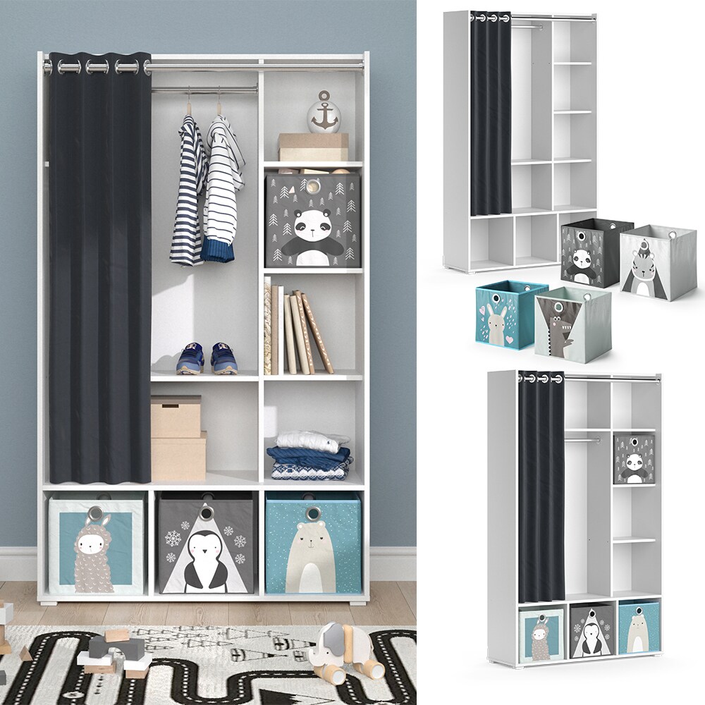 Vicco Kinderkleiderschrank Kinderzimmerschrank Kindergarderobe Luigi Wei&szlig; Faltbox 106 x 178 cm modern Schrankregal Jugendzimmerschrank Organizer Vorhang Kleiderstange F&auml;cher Aufbewahrung Spielzeugablage - Bild 1