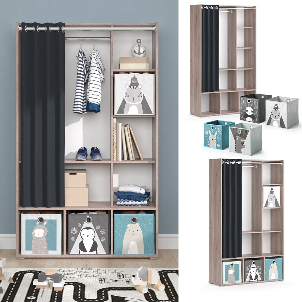 Vicco Kinderkleiderschrank Kinderzimmerschrank Kindergarderobe Luigi Sonoma Faltbox 106 x 178 cm modern Schrankregal Jugendzimmerschrank Organizer Vorhang Kleiderstange Fächer Aufbewahrung Spielzeugablage