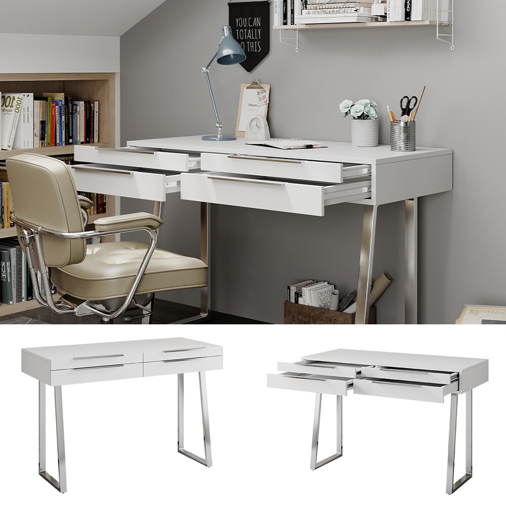 Oskar-Store Schreibtisch Alexia Weiß, 120 x 50 cm, Bürotisch mit Schubladen, modern | 04066731326259