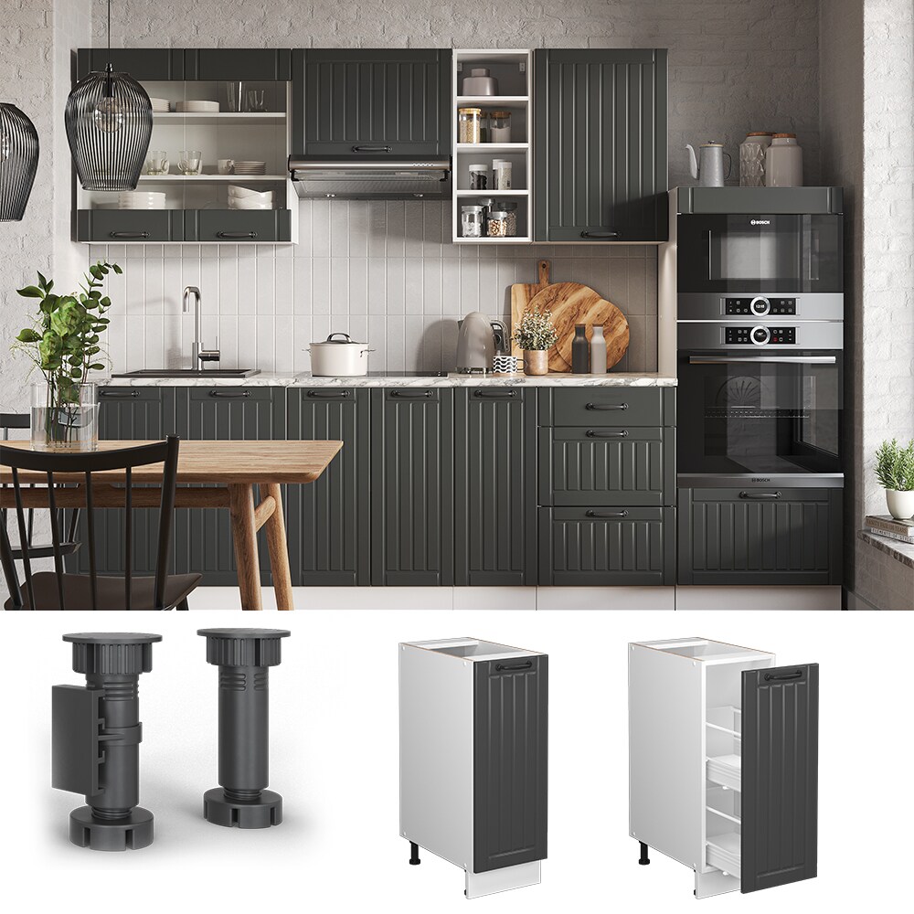 Vicco Apothekerunterschrank K&uuml;chenschrank K&uuml;chenm&ouml;bel Fame-Line Wei&szlig; Dunkelgrau Landhaus 30 cm modern - Bild 1