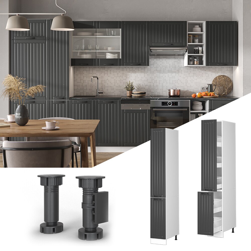 Vicco Apothekerhochschrank Küchenschrank Küchenmöbel Fame-Line Weiß Dunkelgrau Landhaus 30 cm modern