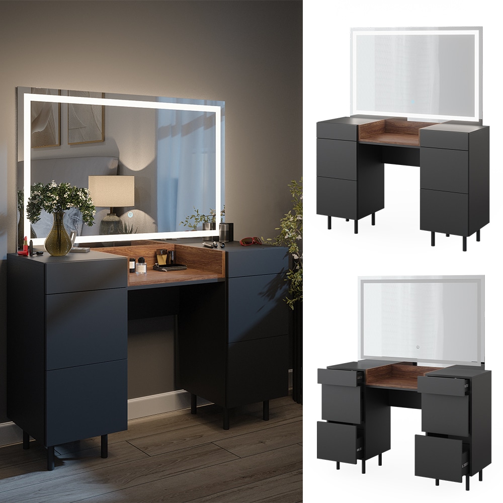 Vicco Schminktisch Anika 120 x 80 cm mit LED-Spiegel, Anthrazit-Walnussbraun, Schlafzimmer - Bild 1