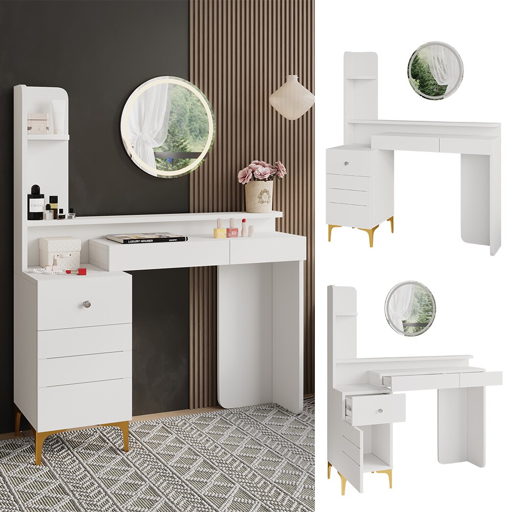 Vicco Schminktisch Garant, 116 x 137 cm, Weiß, Frisiertisch mit LED-Spiegel, modern | 04066731338719