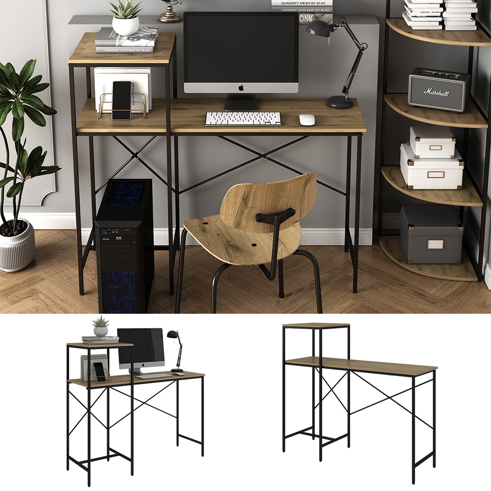 Vicco Arbeitstisch Fyrk 120 x 75 cm, Eiche Schwarz, Schreibtisch, Arbeitsplatz, Industrial - Bild 1