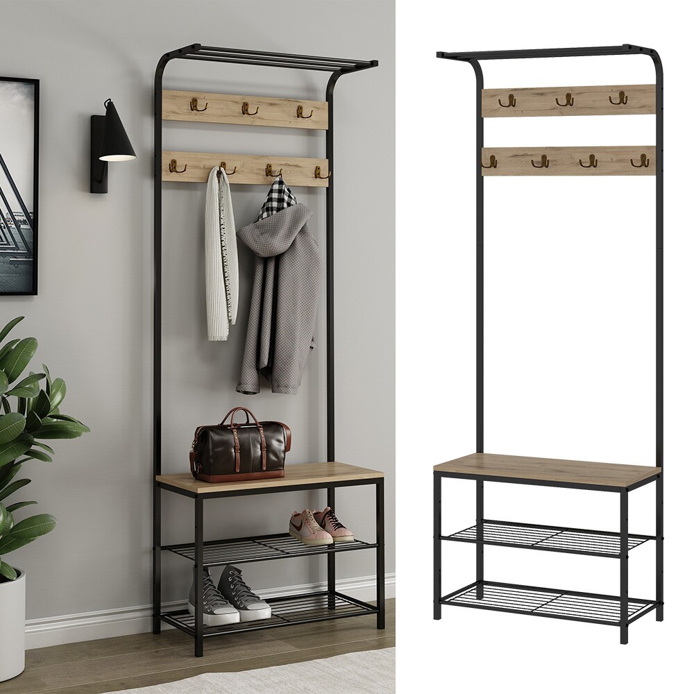 Vicco Garderobe Fyrk, 70 x 190 cm, Eiche Schwarz, Ablage, Bank & Schuhregal, Industrial | 04066731338689