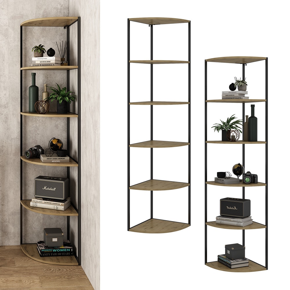 Vicco Eckregal Fyrk, 40 x 180 cm, Eiche Schwarz, 5 Ebenen, Wandregal, Industrial - Bild 1