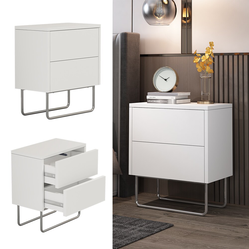 Vicco Nachtschrank Calvin, Wei&szlig; 45 x 50 cm, moderner Nachttisch mit 2 Schubladen, Nachtkommode - Bild 1