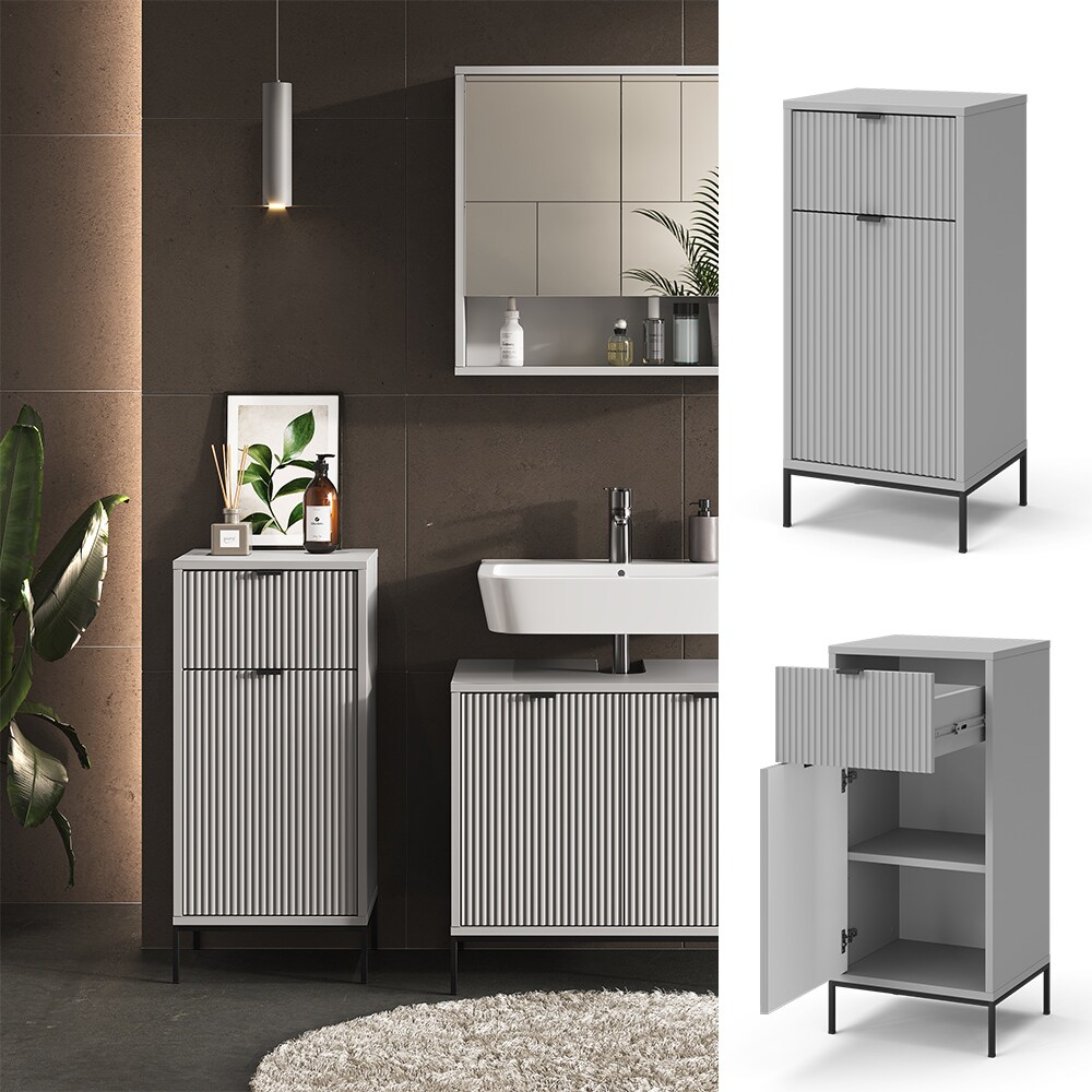 Vicco Midischrank Eliza 40 x 87 cm, Grau, schmaler Badschrank, Tür und Schubfach | 04066731326280