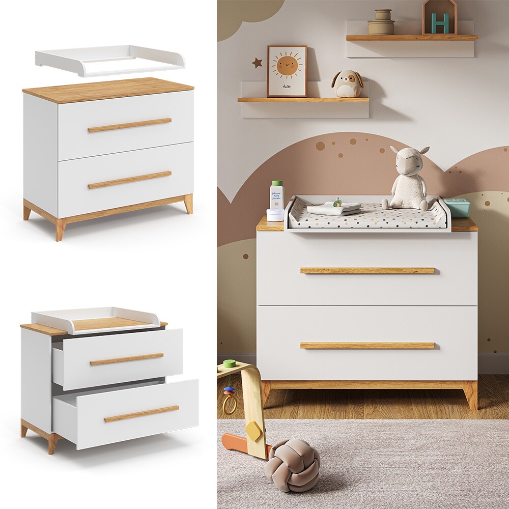 VitaliSpa Wickelkommode Malia 108 x 98 cm, Weiß Eiche, Wickeltisch inkl. Wickelauflage | 04066731334872