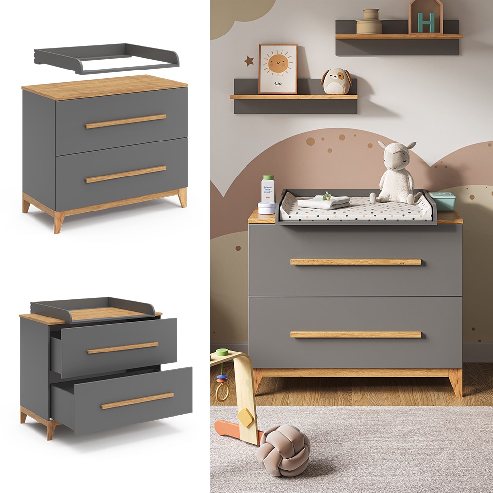 VitaliSpa Wickelkommode Malia 108 x 98 cm, Grau Eiche, Wickeltisch inkl. Wickelauflage - Bild 1
