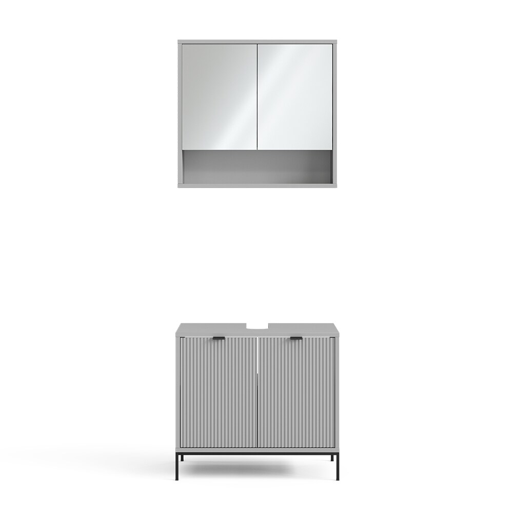 Vicco Badmöbel-Set Eliza, Grau, Badezimmer, moderne Badserie, extravagante Fronten, Waschtischunterschrank, Spiegelschrank