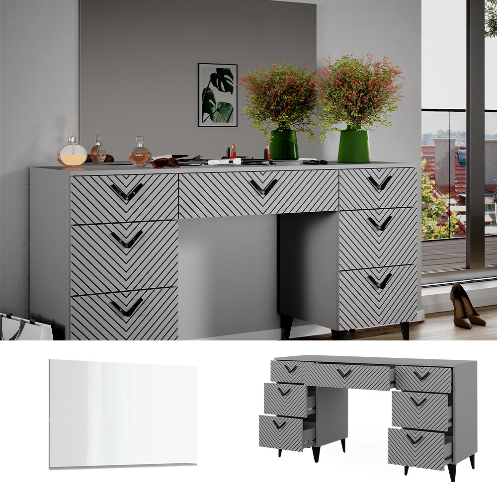 Vicco Schminktisch Anett Grau mit Spiegel, 150 x 78 cm, Frisiertisch, Schubladen | 04066731326495