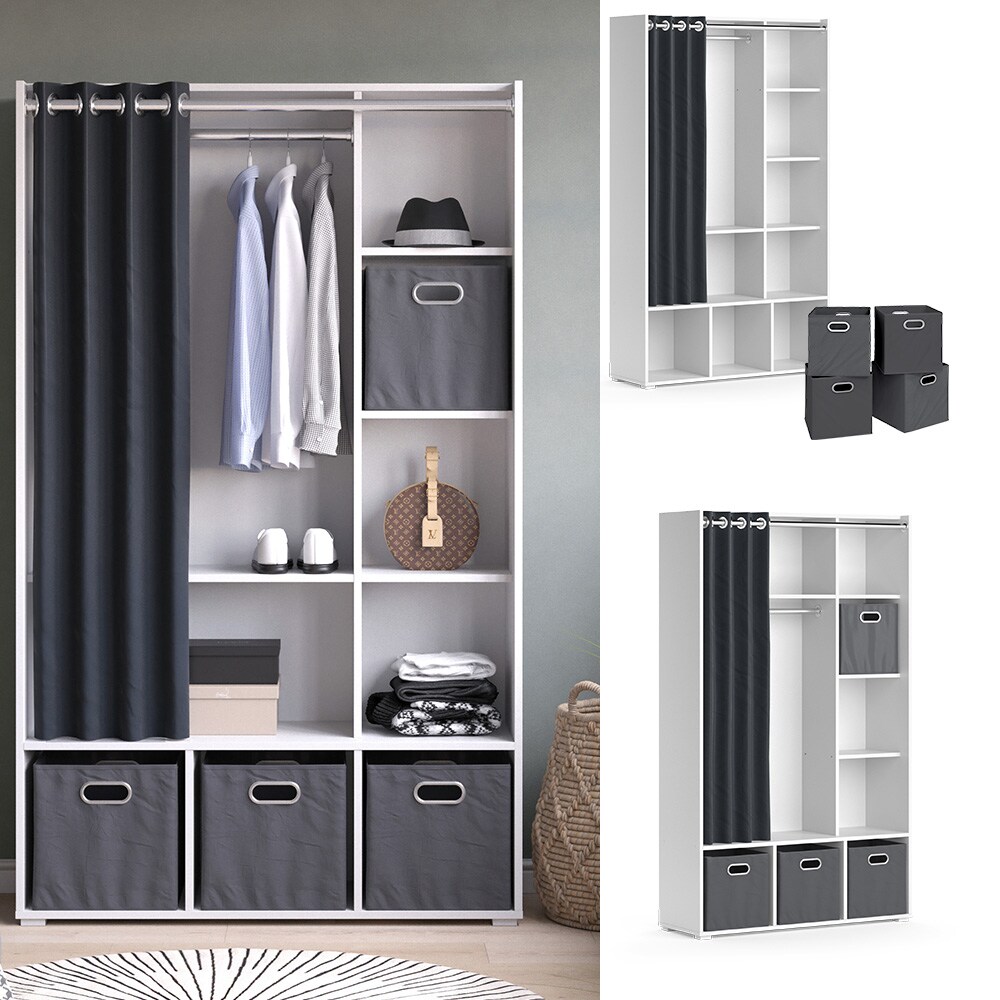 Vicco Kleiderschrank Schlafzimmerschrank Garderobe Luigi Weiß Faltbox 106 x 178 cm modern Schrankregal Organizer Vorhang Kleiderstange Fächer Aufbewahrung Ablage | 04066731329861