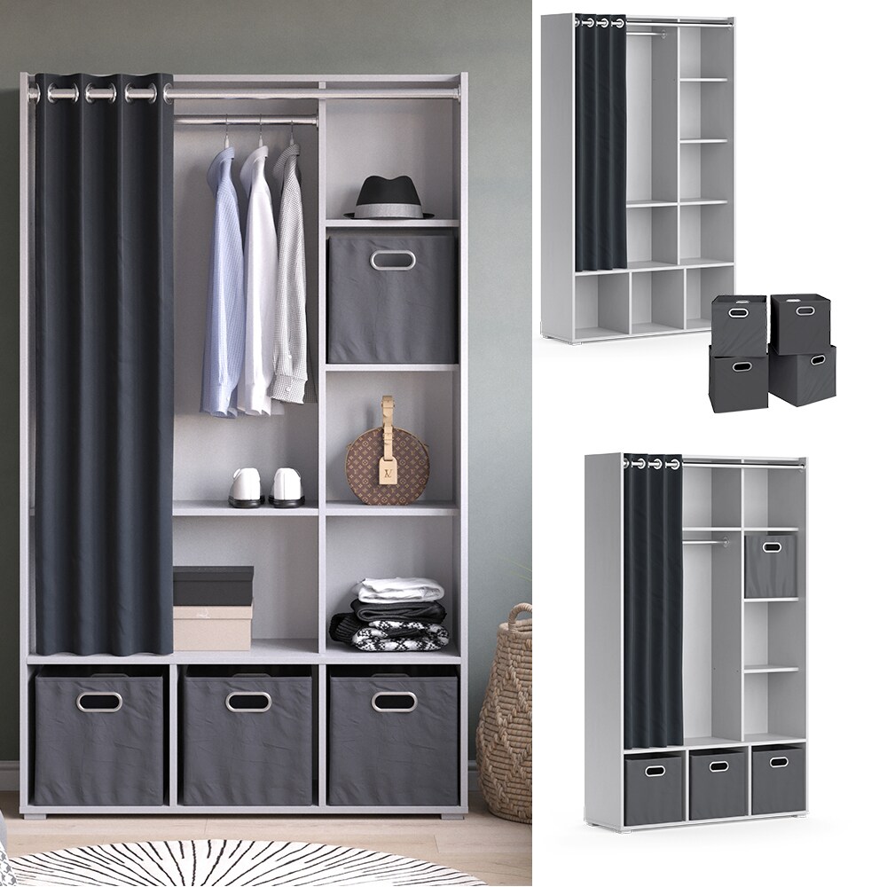 Vicco Kleiderschrank Schlafzimmerschrank Garderobe Luigi Hellgrau Faltbox 106 x 178 cm modern Schrankregal Organizer Vorhang Kleiderstange F&auml;cher Aufbewahrung Ablage - Bild 1