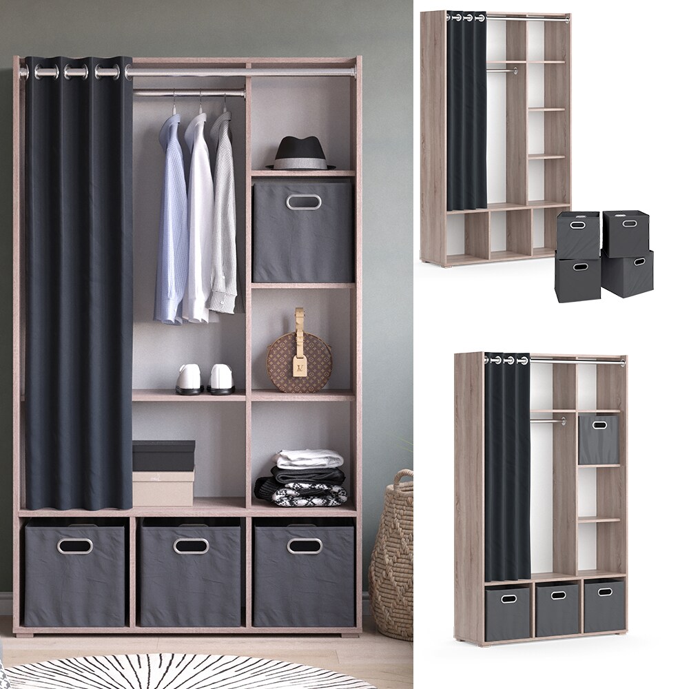 Vicco Kleiderschrank Schlafzimmerschrank Garderobe Luigi Sonoma Faltbox 106 x 178 cm modern Schrankregal Organizer Vorhang Kleiderstange F&auml;cher Aufbewahrung Ablage - Bild 1