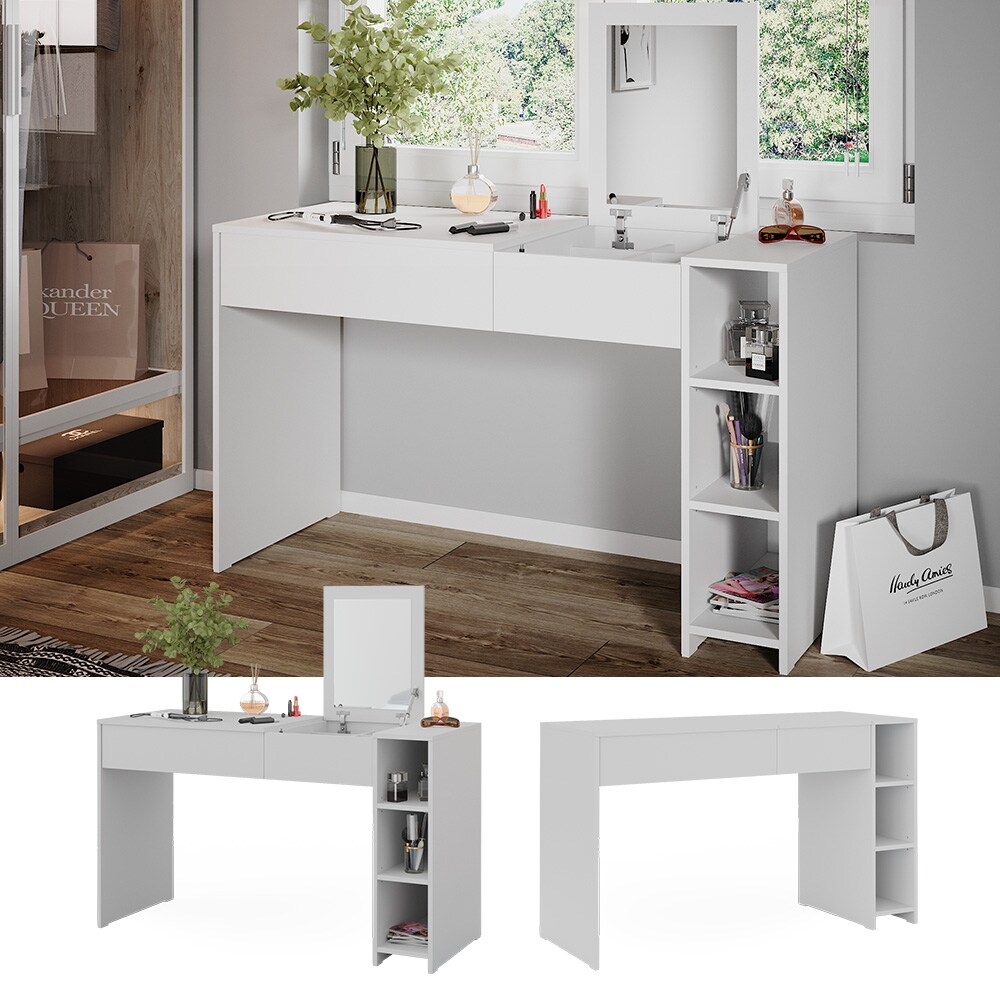 Vicco Schminktisch Kira, 129 x 76 cm, Wei&szlig;, Frisiertisch inkl. Spiegel, modern - Bild 1