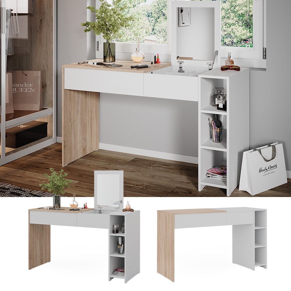 Vicco Schminktisch Kira, 129 x 76 cm, Wei&szlig; Sonoma, Frisiertisch inkl. Spiegel, modern - Bild 1