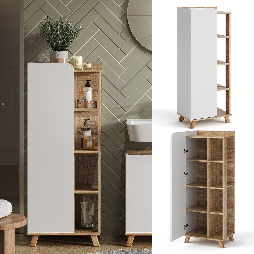Vicco Midischrank Karen 50 x 128 cm, Sonoma Wei&szlig;, Badschrank, schmal, Badezimmer, modern - Bild 1