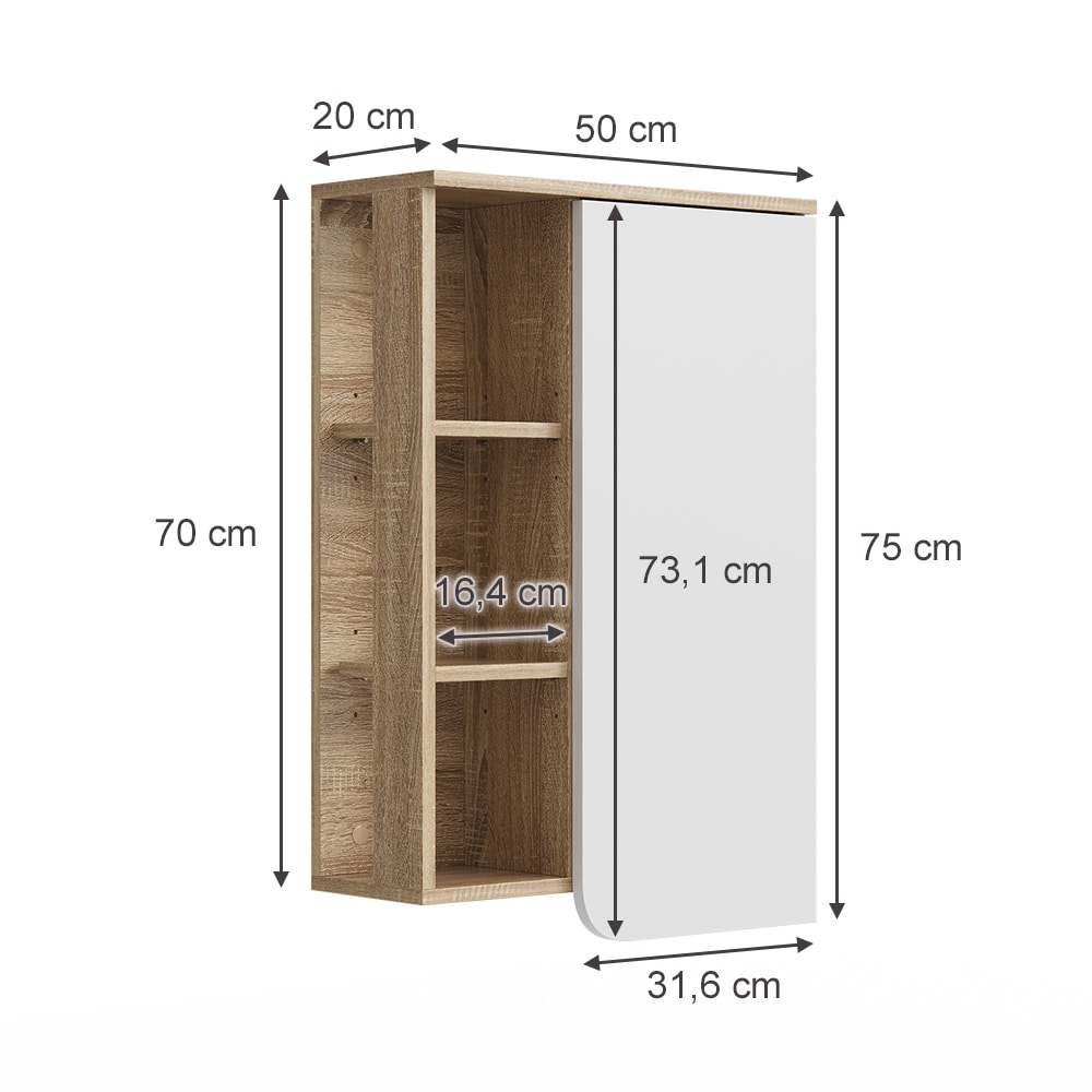 Vicco Hängeschrank Karen 50 x 75 cm, Sonoma Weiß, Badschrank, schmal, Badezimmer, modern online kaufen bei Netto