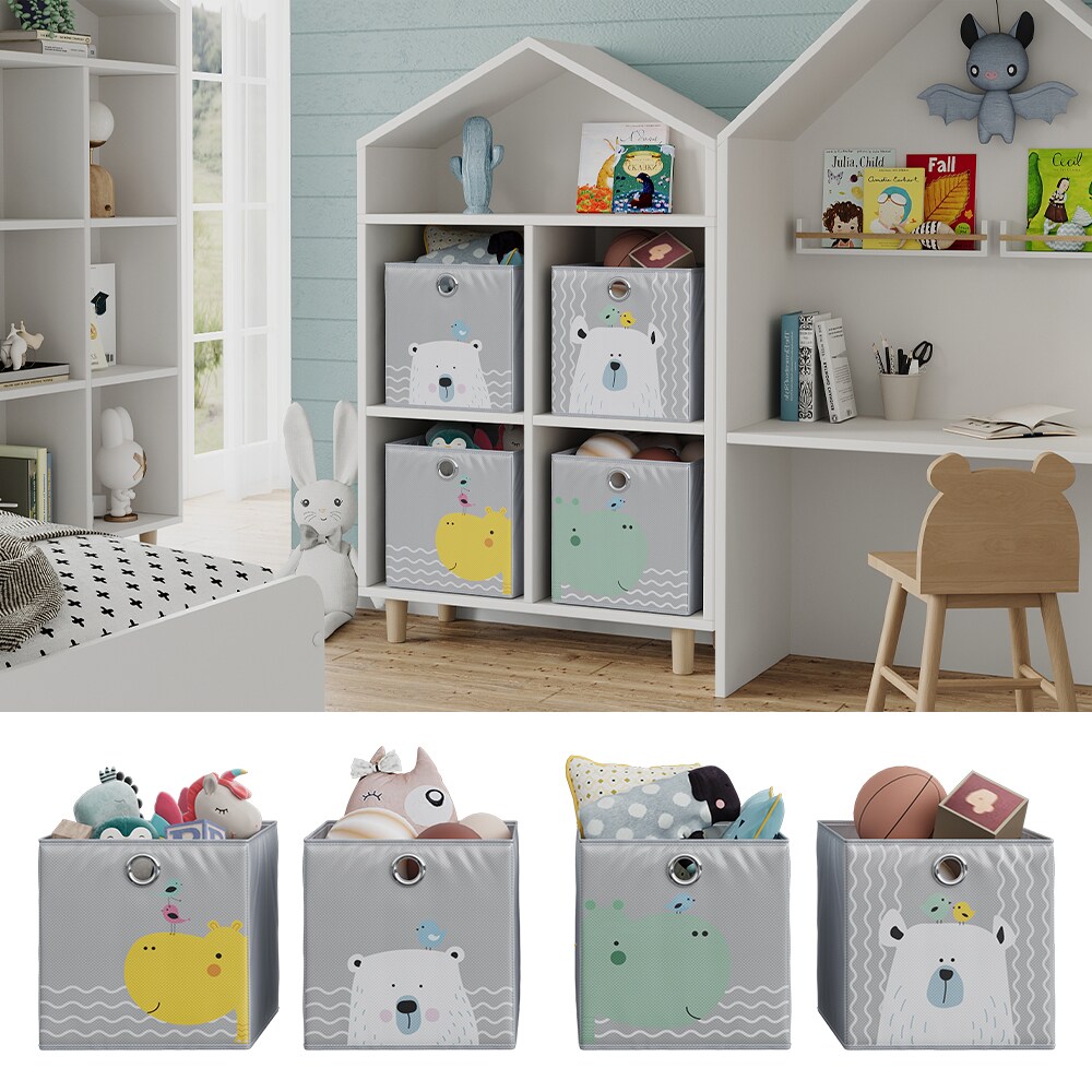 Vicco Faltboxen - 2er Set "B&auml;r & Nilpferd", 30 x 30 cm, Grau, Aufbewahrungsbox, abwaschbar - Bild 1