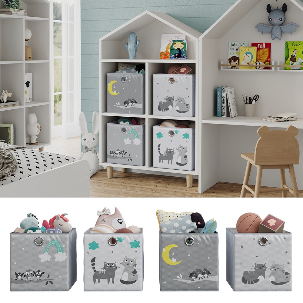 Vicco Faltboxen – 2er Set „Katzen & Vögel“, 30 x 30 cm, Grau, Aufbewahrungsbox, abwaschbar | 04066731346028