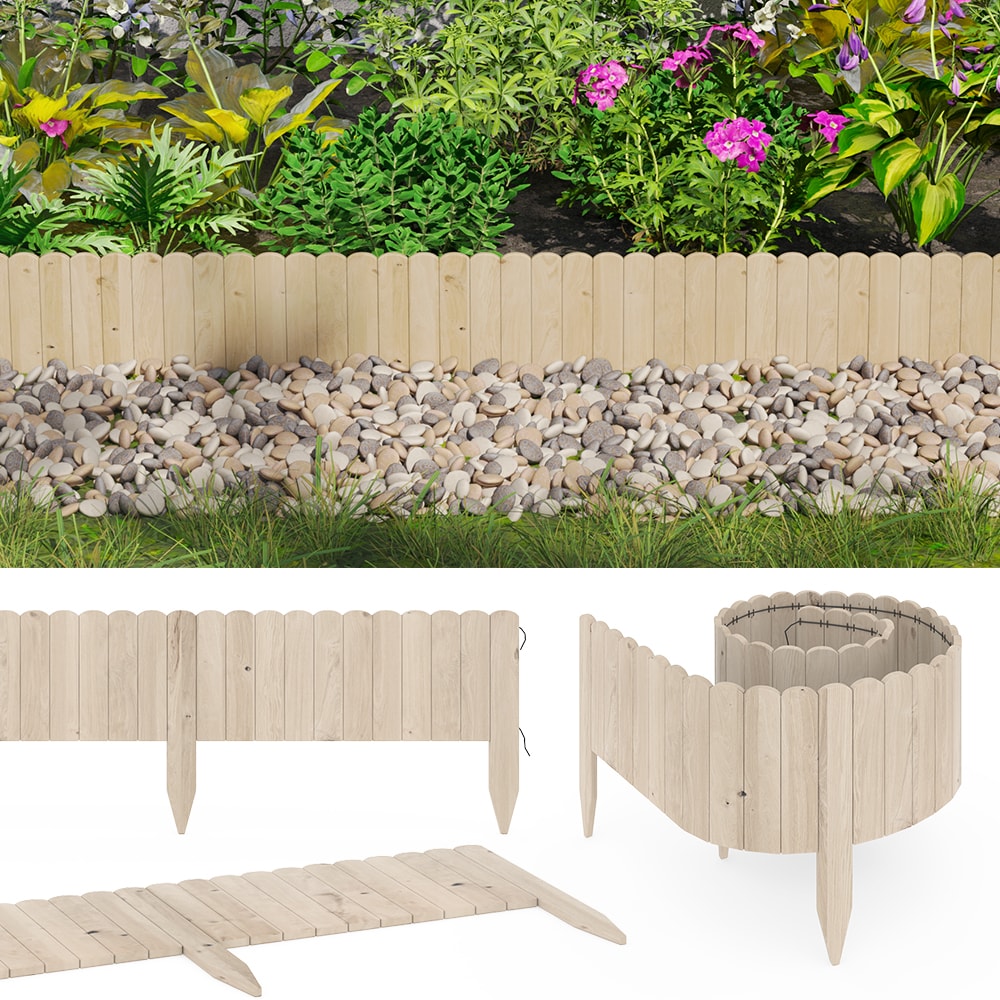 OK-Living Beeteinfassung Kiefernholz 203 x 20 cm L&auml;nge 10 m, Rasenkante, Holzzaun, Garten - Bild 1