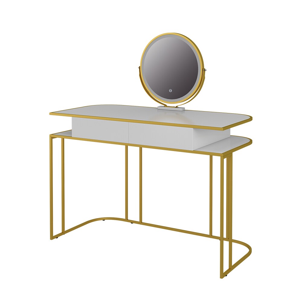 Vicco Schminktisch Tiara, 110 x 122 cm, Weiß Gold, Frisiertisch mit LED-Spiegel | 04066731347131