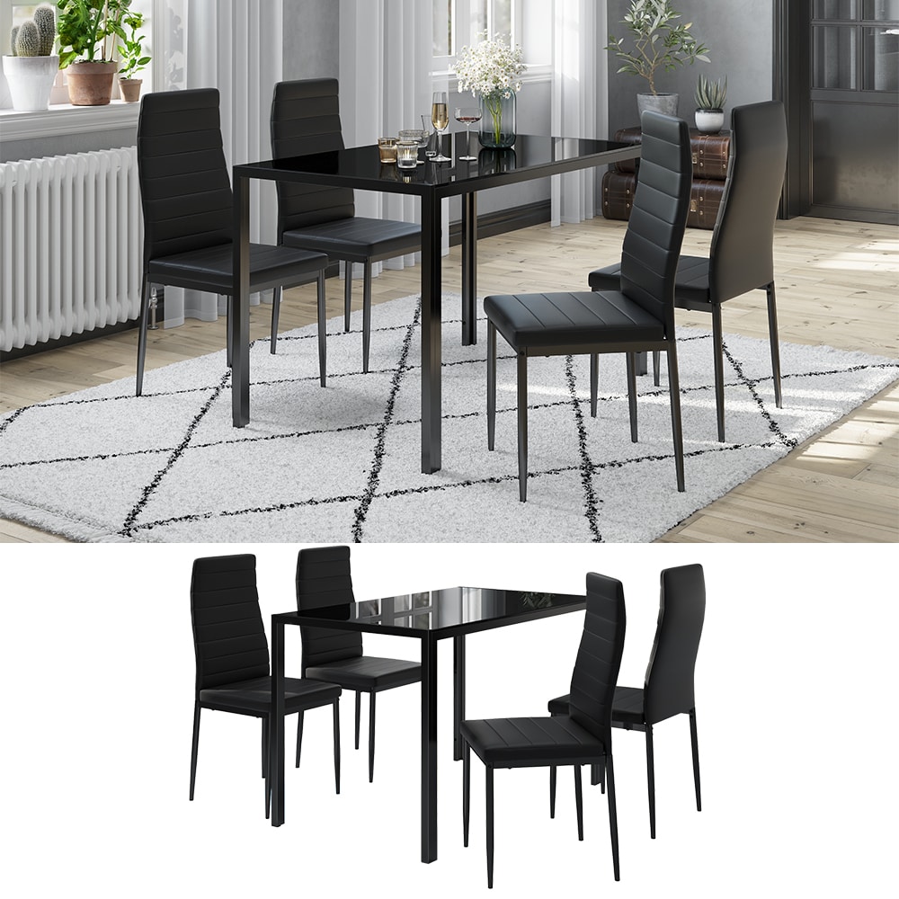 Vicco "Grand Metall", moderne Essgruppe mit Esszimmertisch und 4 Essst&uuml;hle, Schwarz - Bild 1