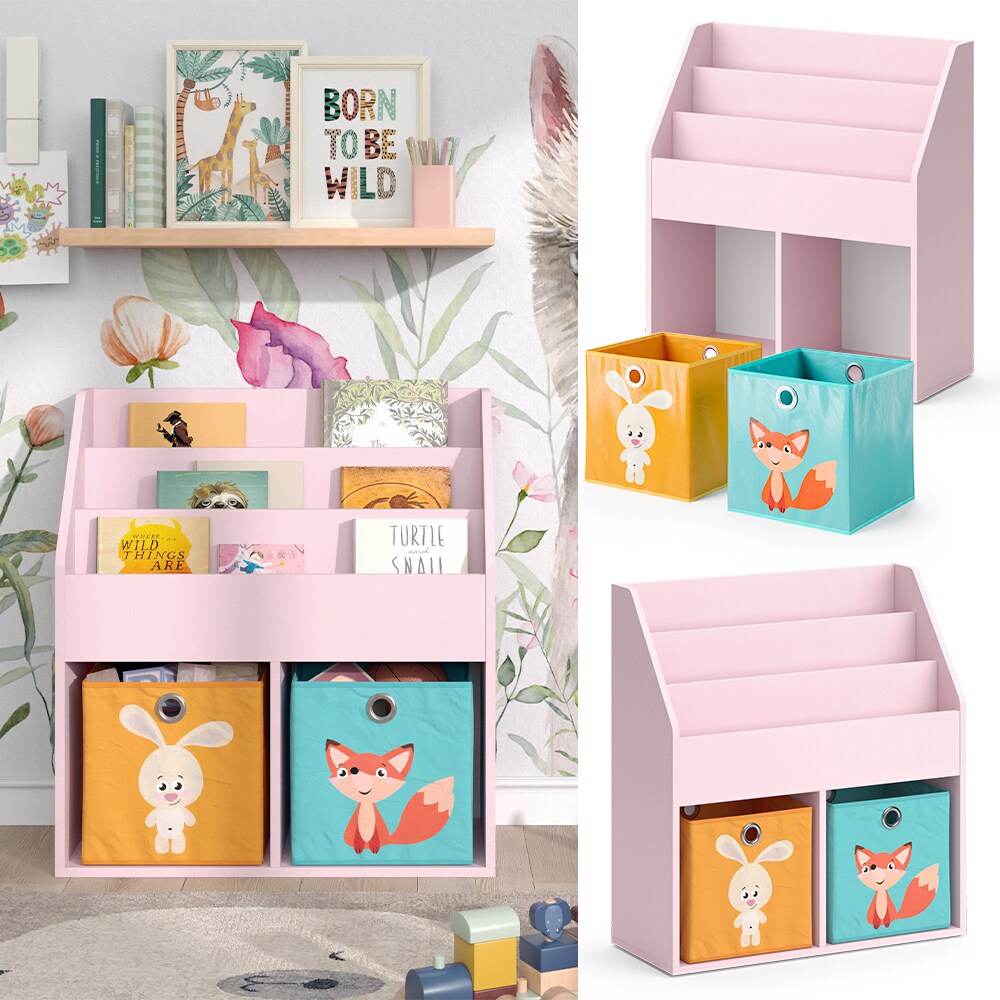 Vicco Kinderbücherregal Luigi 72 x 79 cm, Rosa, Kinderzimmerregal, mit Faltboxen | 04066731335770