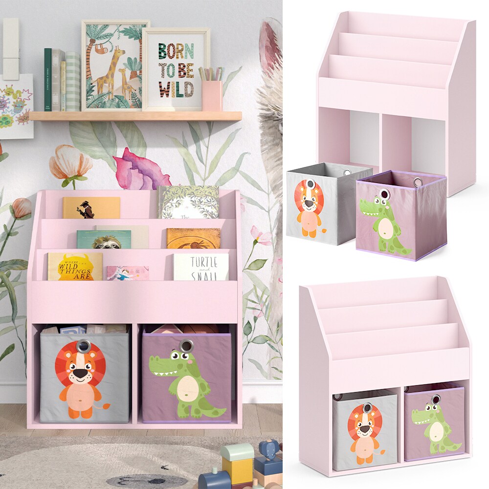 Vicco Kinderbücherregal Luigi 72 x 79 cm, Rosa, Kinderzimmerregal, mit Faltboxen | 04066731335794