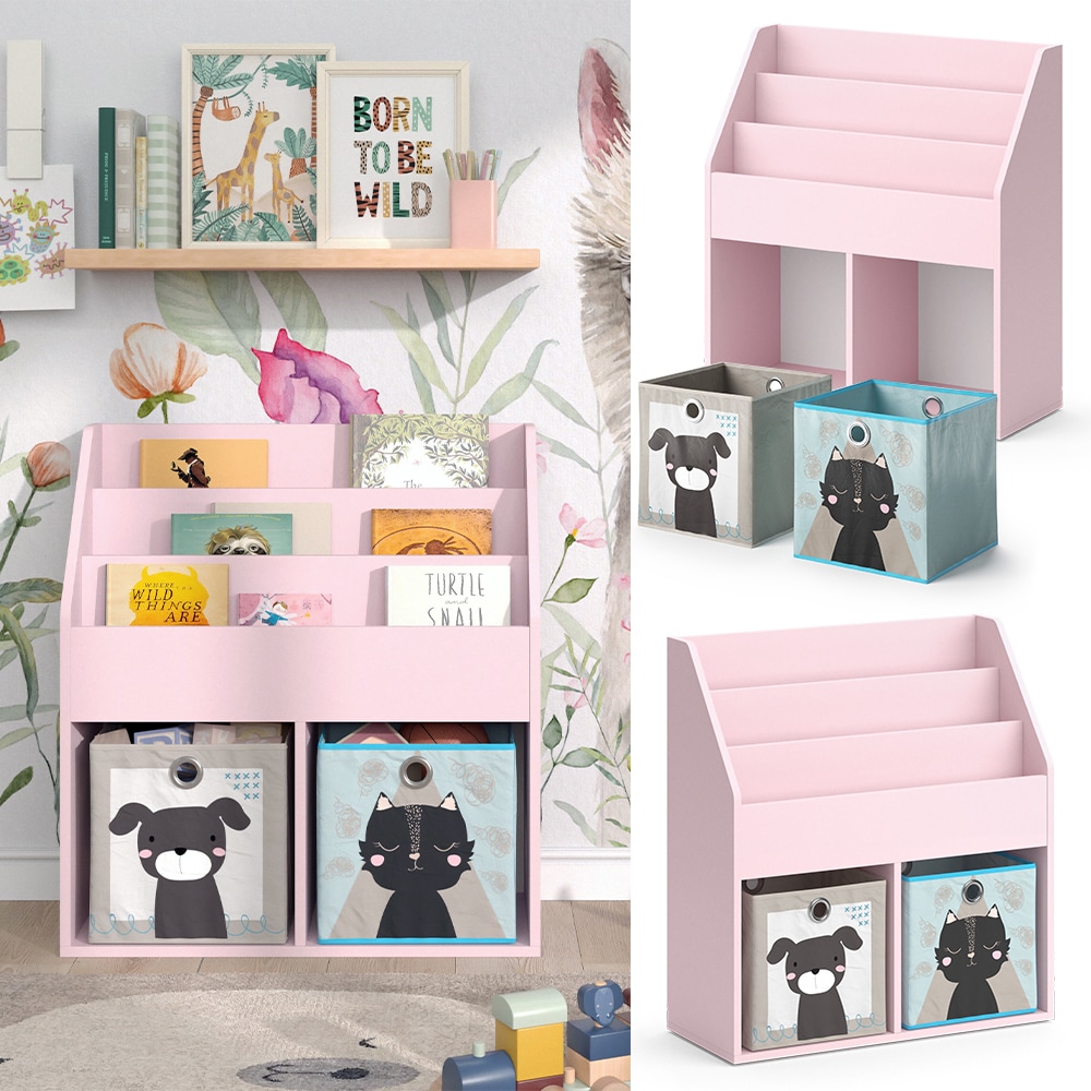 Vicco Kinderbücherregal Luigi 72 x 79 cm, Rosa, Kinderzimmerregal, mit Faltboxen | 04066731335800