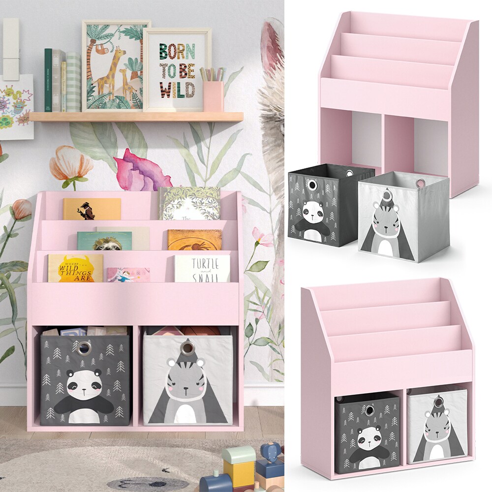 Vicco Kinderbücherregal Luigi 72 x 79 cm, Rosa, Kinderzimmerregal, mit Faltboxen | 04066731335817