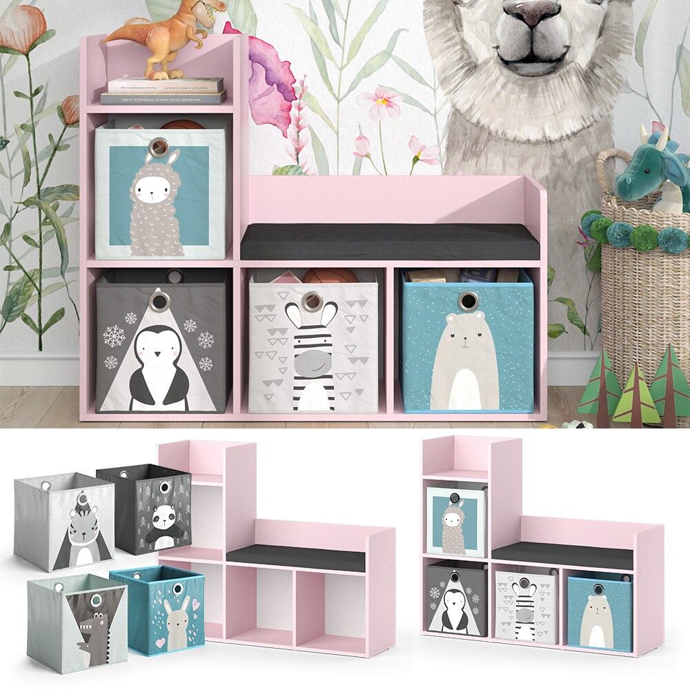 Vicco Regal mit Sitzbank Luigi 107 x 88 cm, Rosa, Kinderzimmer, mit 4 Faltboxen | 04066731335855