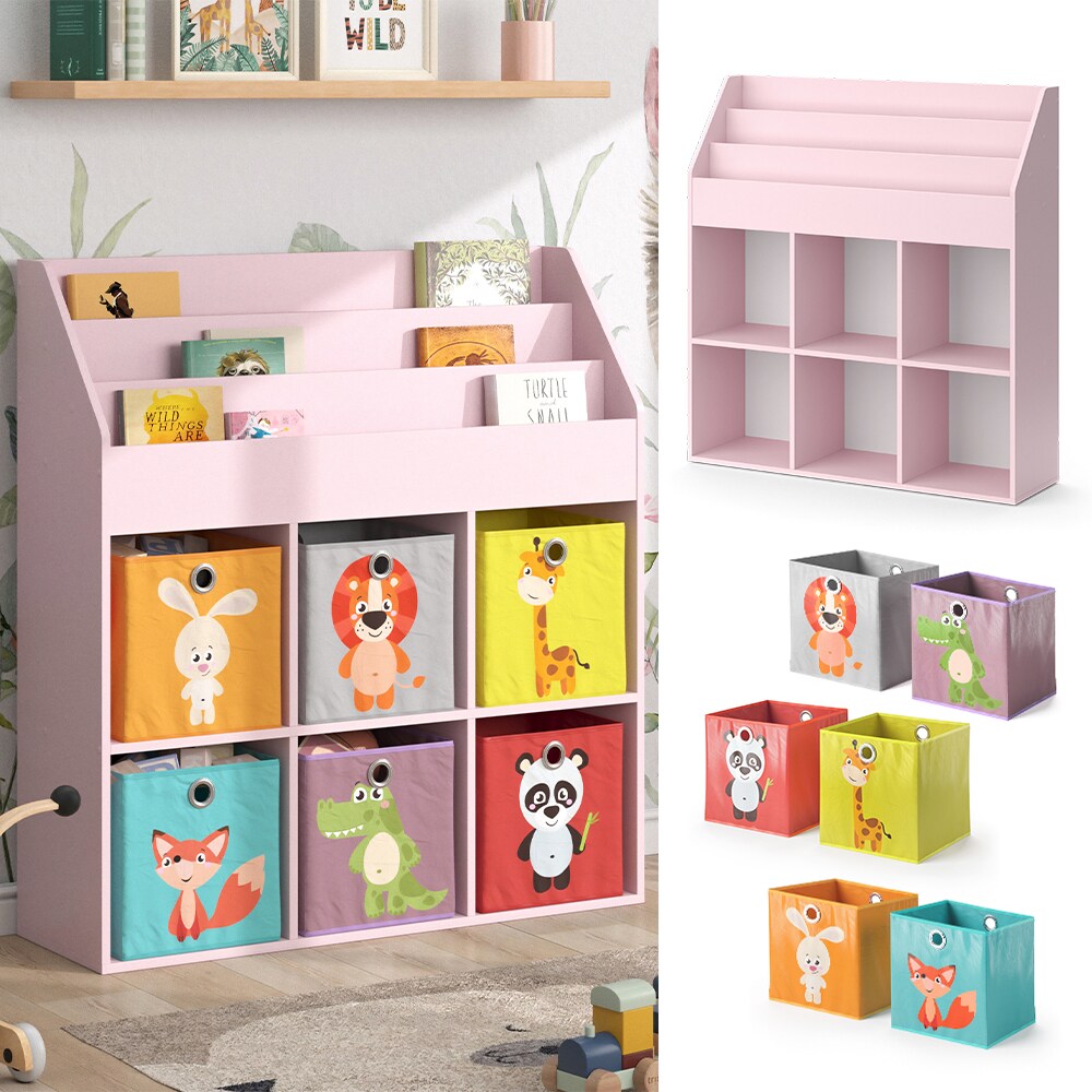 Vicco Kinderbücherregal Luigi 107 x 114 cm, Rosa, Kinderzimmerregal, Fächer, Faltboxen | 04066731335879