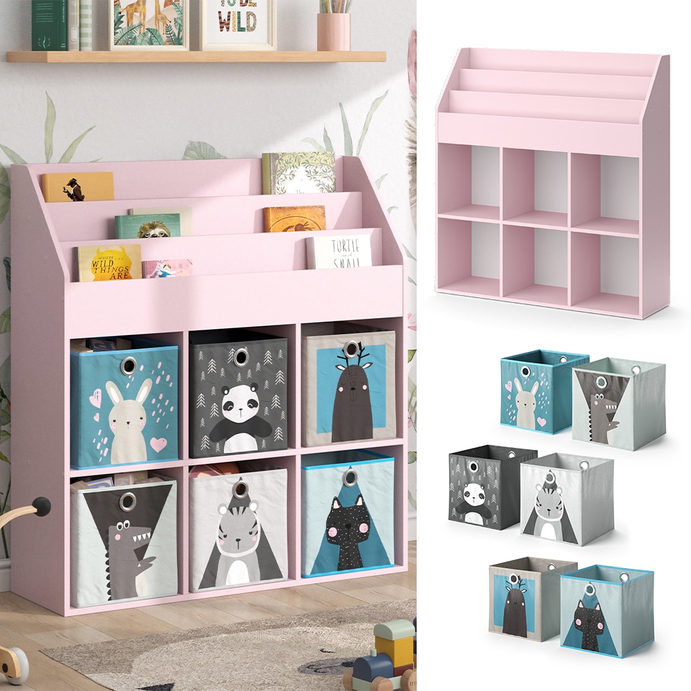 Vicco Kinderb&uuml;cherregal Luigi 107 x 114 cm, Rosa, Kinderzimmerregal, F&auml;cher, Faltboxen - Bild 1
