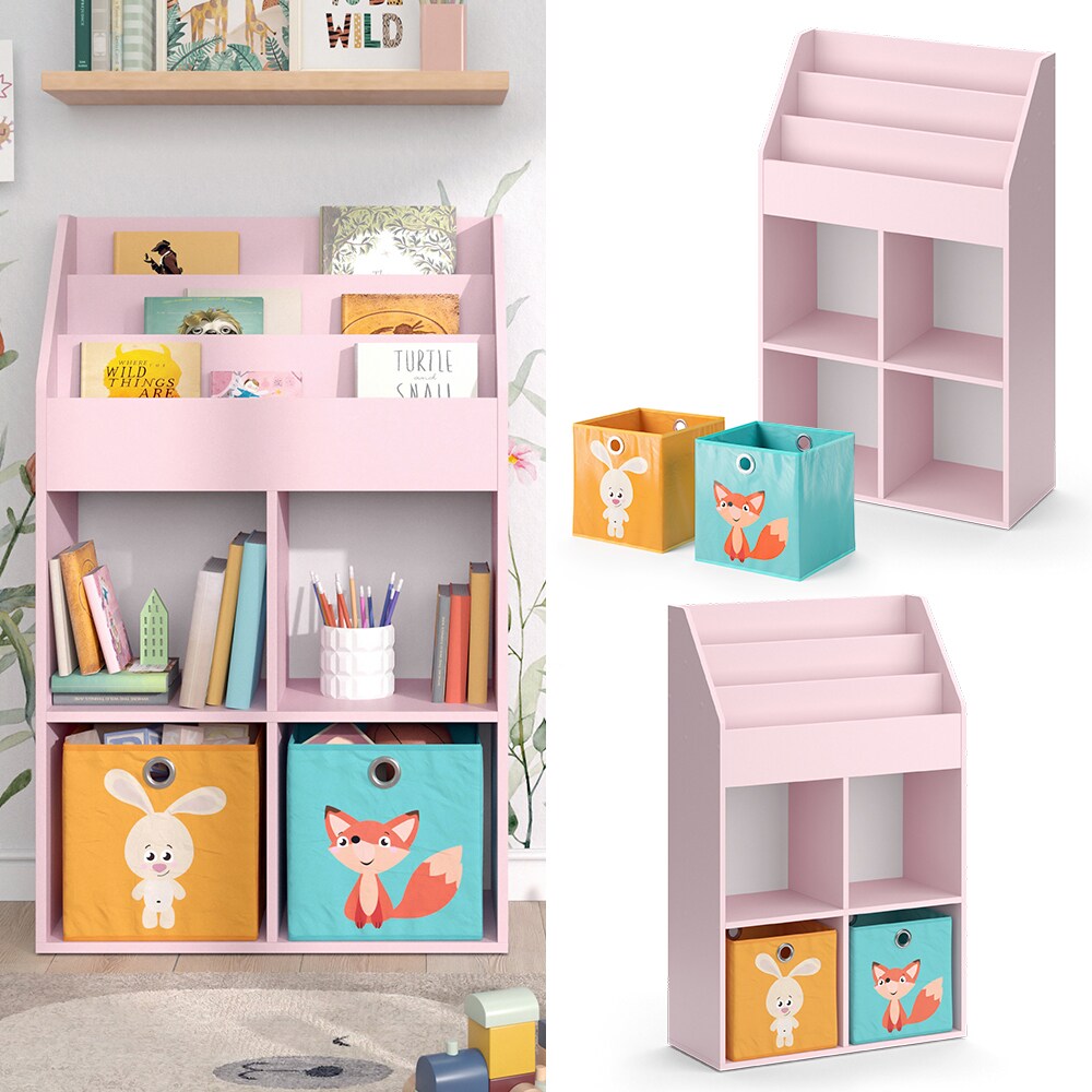 Vicco Kinderb&uuml;cherregal Luigi 72 x 114 cm, Rosa, Kinderzimmerregal, offene F&auml;cher, gro&szlig;, Faltboxen - Bild 1