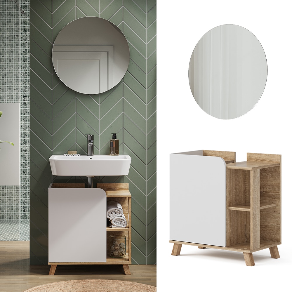 Vicco Badm&ouml;bel-Set Karen, Sonoma Wei&szlig;, moderne Badezimmerserie, 2 Farben, Waschtischunterschrank, Badspiegel - Bild 1