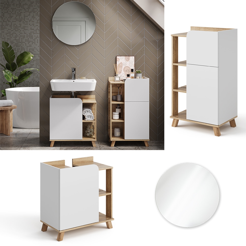 Vicco Badm&ouml;bel-Set Karen, Sonoma Wei&szlig;, moderne Badezimmerserie, 2 Farben, Waschtischunterschrank, Badspiegel, Unterschrank - Bild 1
