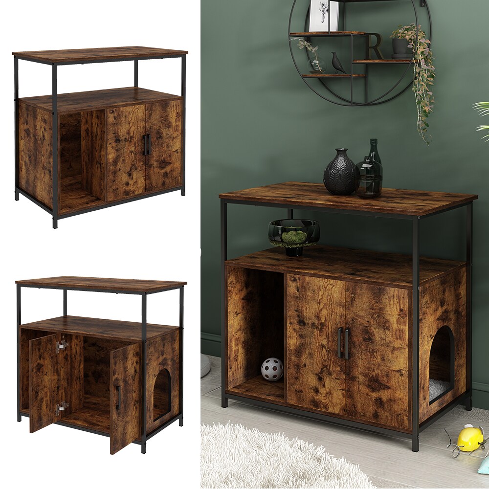 Vicco Katzenschrank Fyrk Eiche Schwarz 80 x 77 cm 2 T&uuml;ren modern Katzentoilette - Bild 1