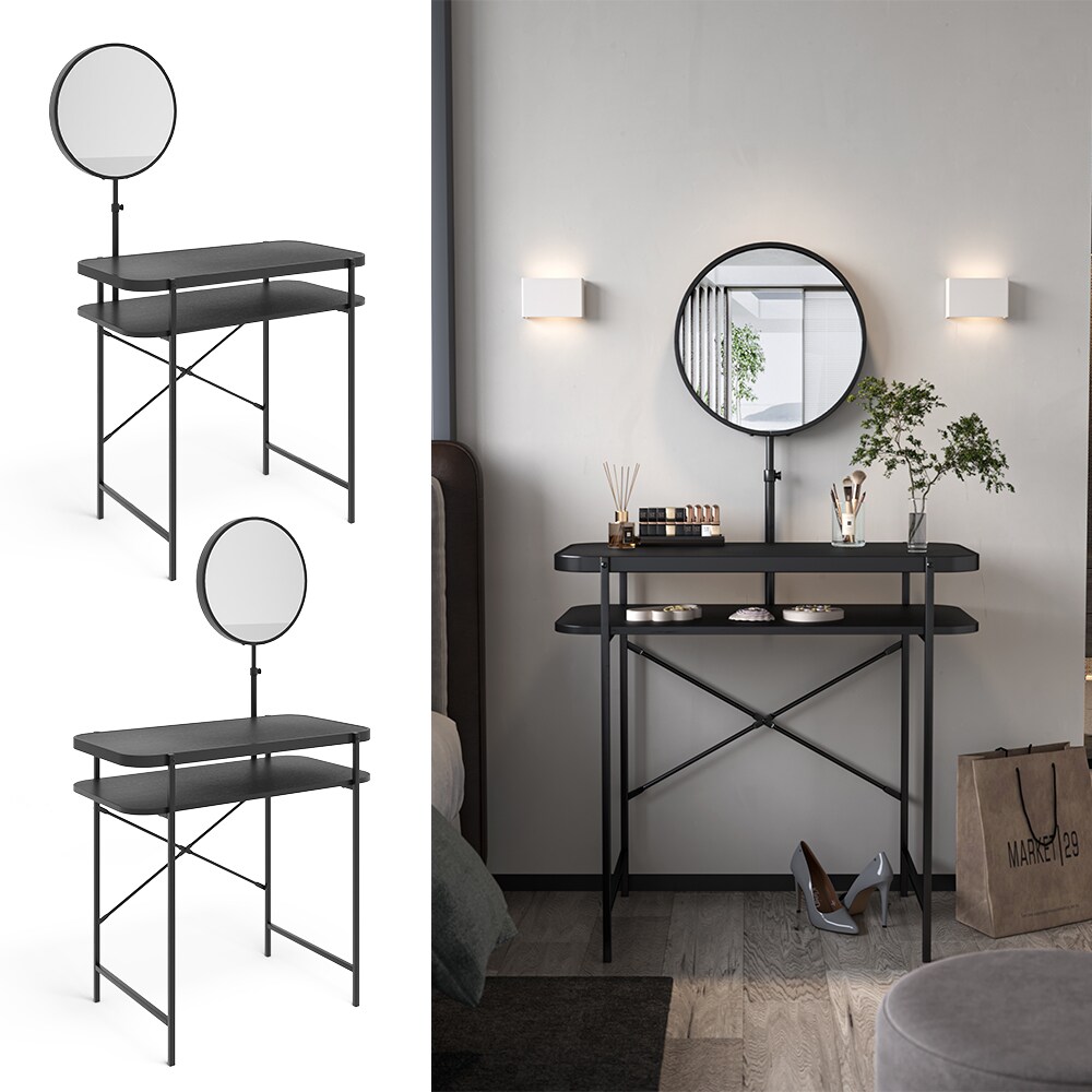 Vicco Schminktisch Skip, 80 x 147 cm, Schwarz, Frisiertisch mit Spiegel, Metall - Bild 1